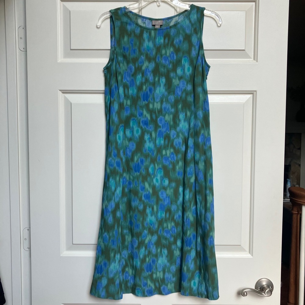 J. Jill Women's Sleeveless Dress Blue Green Abstract Print Casual Summer Size 6